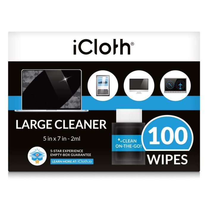 iCloth Large Lens and Screen Cleaner Pro-Grade Individually Wrapped Wet Wipes, 1 Wipe Cleans a LCD Monitor, Laptop, or Flat Screen HDTV.